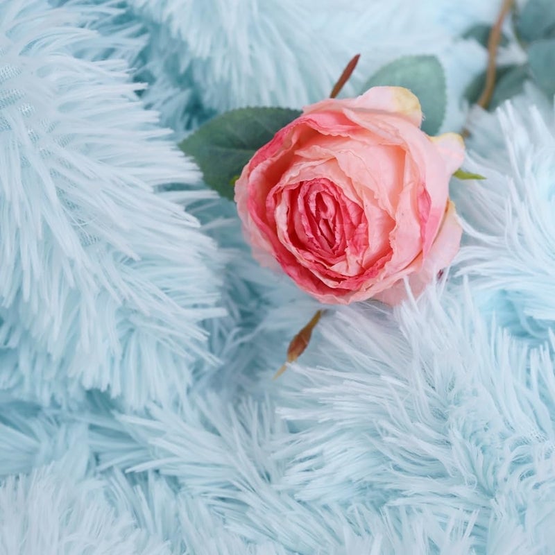 MYRU Plush Super Soft Blanket Bedding Sofa Cover Furry Fuzzy Fur Warm Throw Qulit Cozy Couch Blanket for Winter (51"x63", Light Blue) - Image 5